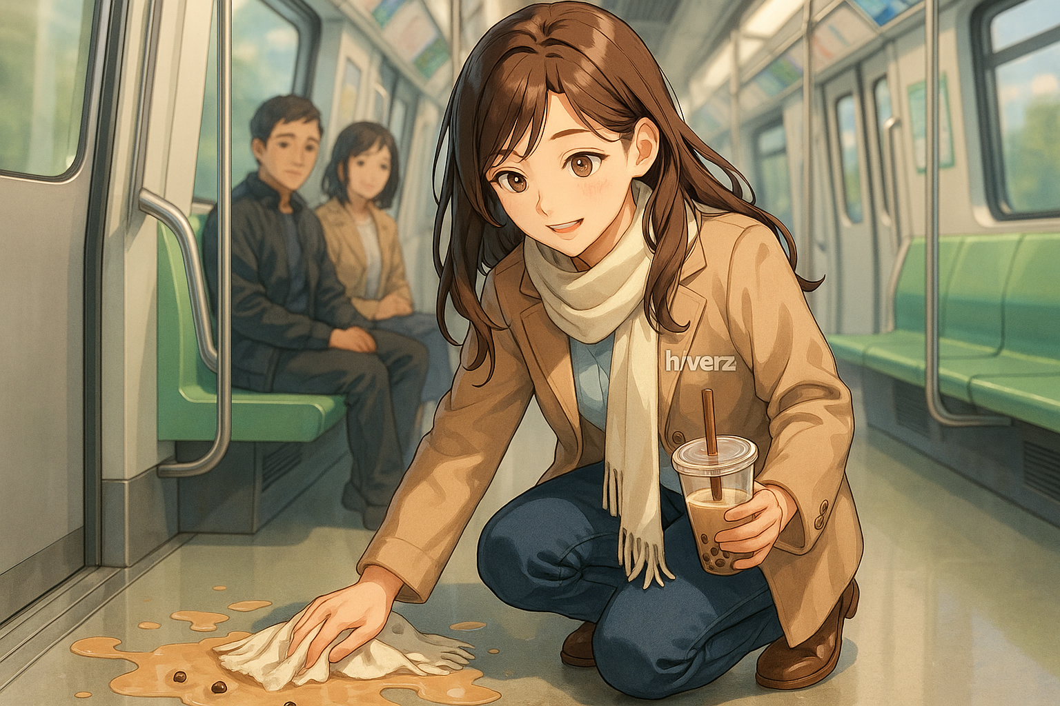 蘇州女子搭地鐵不慎灑奶茶 脫圍巾清理獲讚