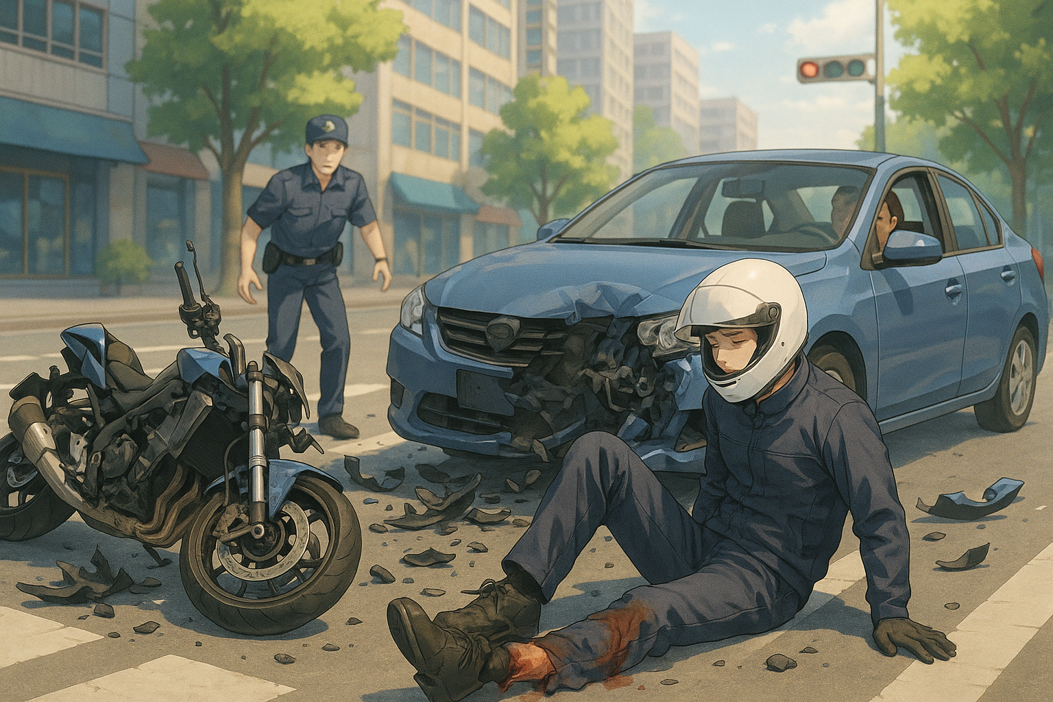 板橋驚魂！重機擦撞自小客車解體 騎士骨折送醫