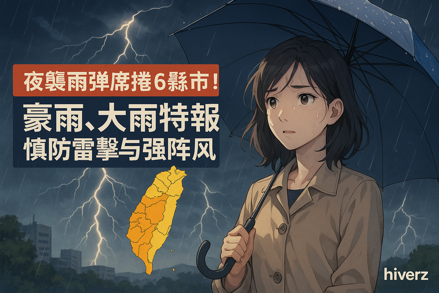 夜襲雨彈席捲6縣市！中央氣象署發布豪雨、大雨特報，慎防雷擊與強陣風