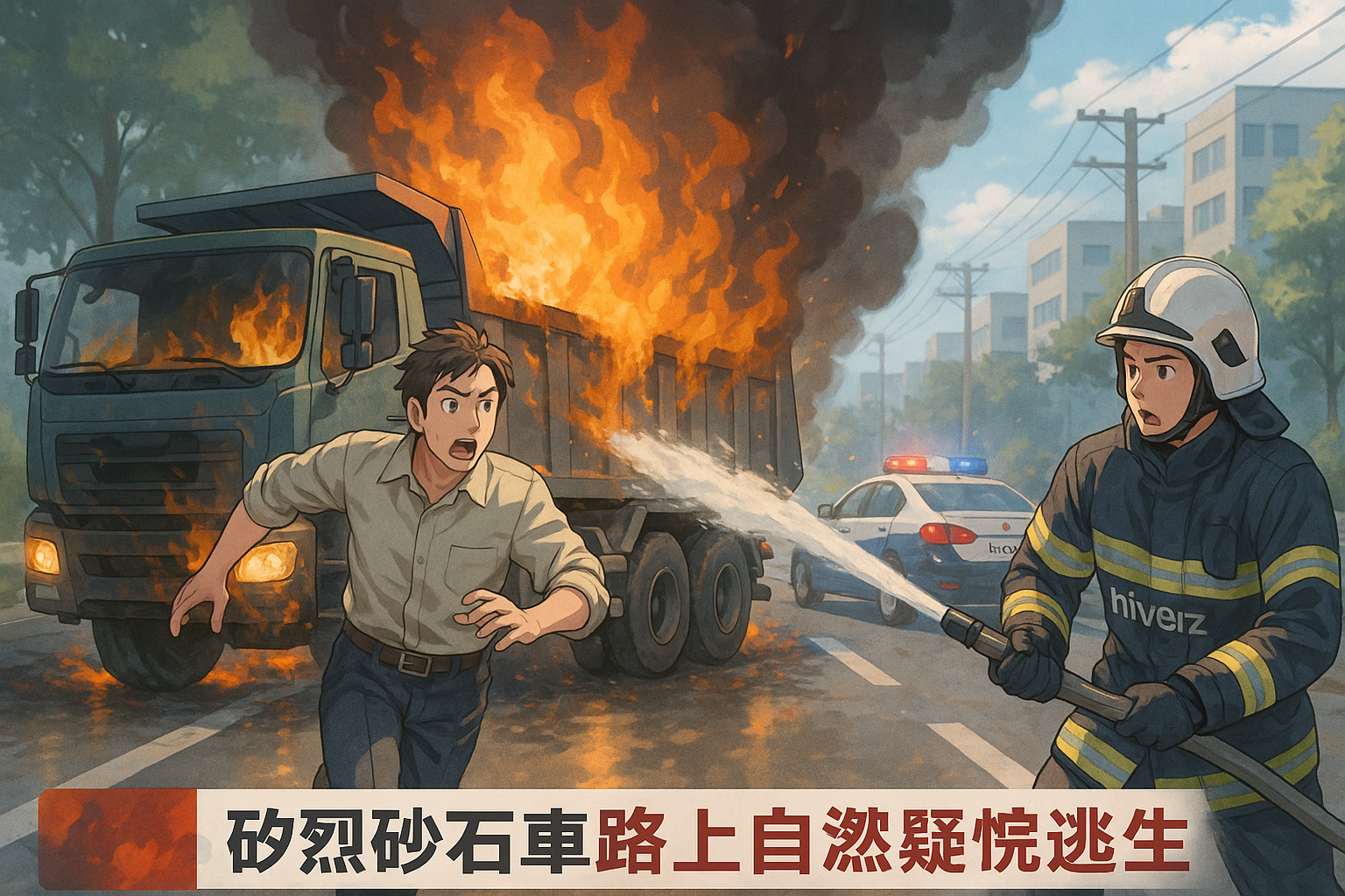 桃園砂石車路上自燃 司機驚險逃生