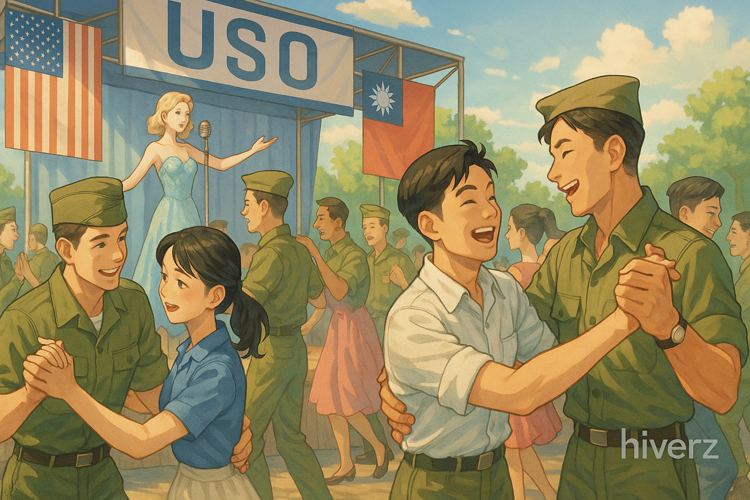 1955年美國勞軍團台北三軍球場慰勞演出 觀眾共舞歡樂一刻