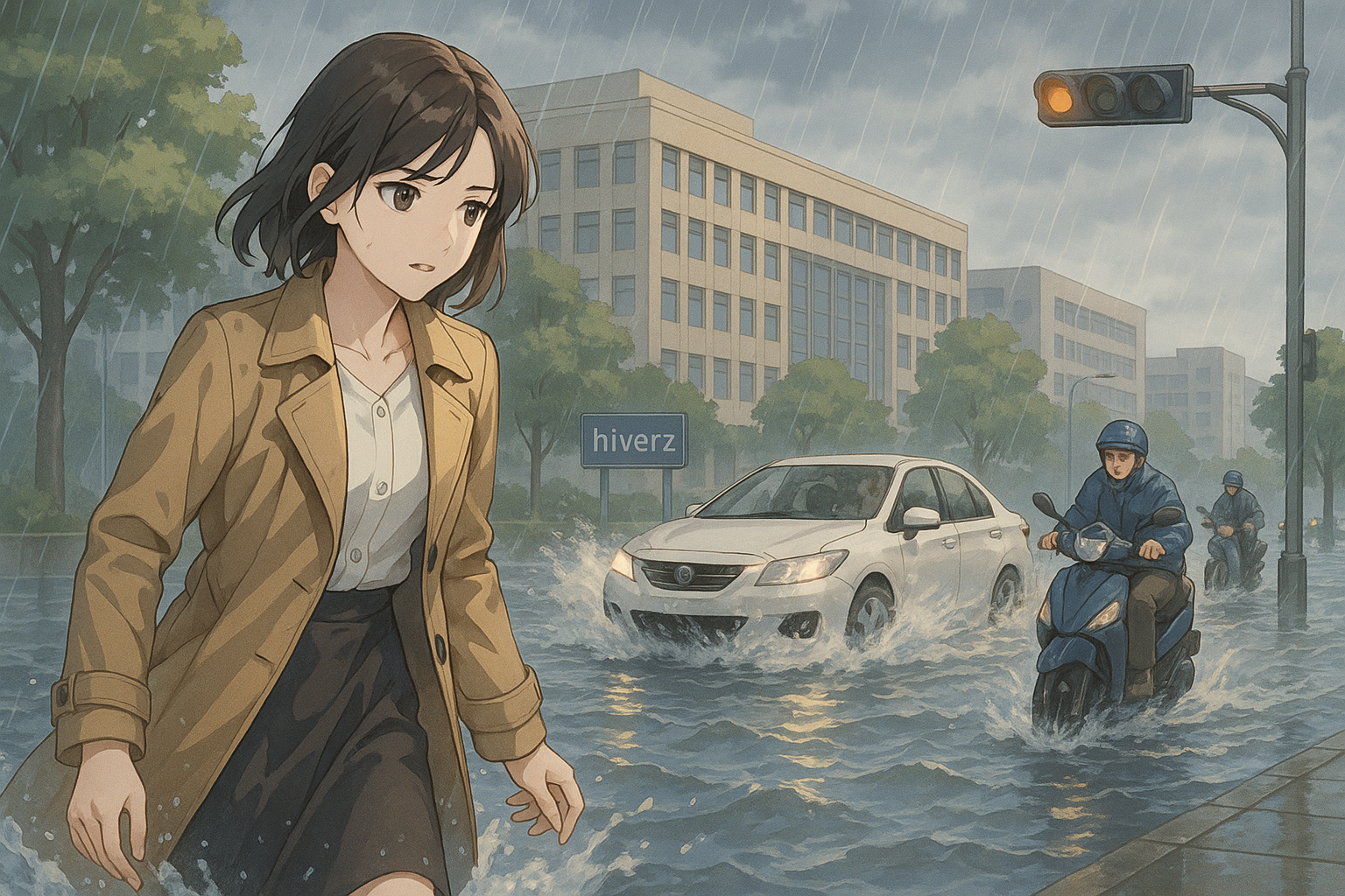 台中大雷雨引發嚴重淹水 市府旁文心路積水深達小腿肚