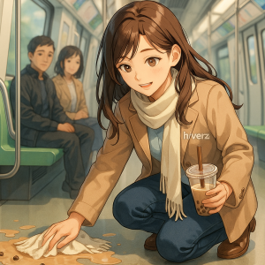 蘇州女子搭地鐵不慎灑奶茶 脫圍巾清理獲讚